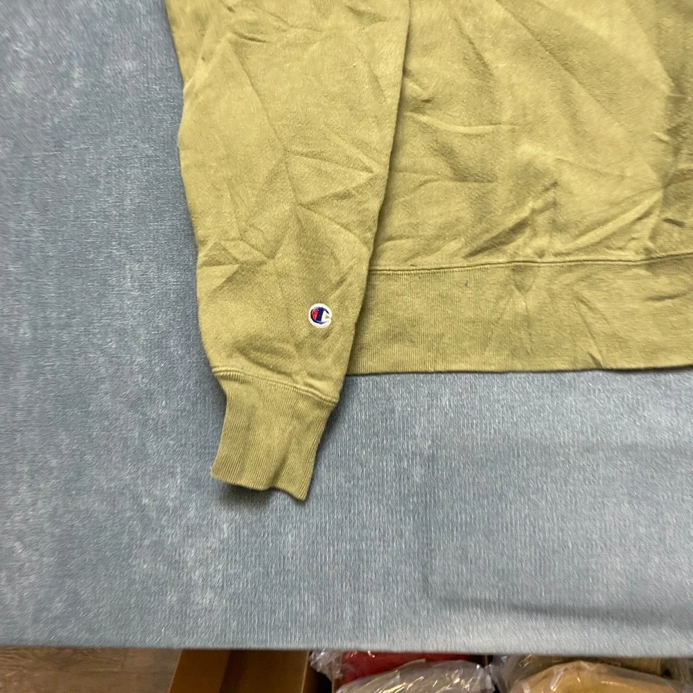 VTG Champion Reverse Weave Hoodie Mens Large Olive Green Logo Drawstring